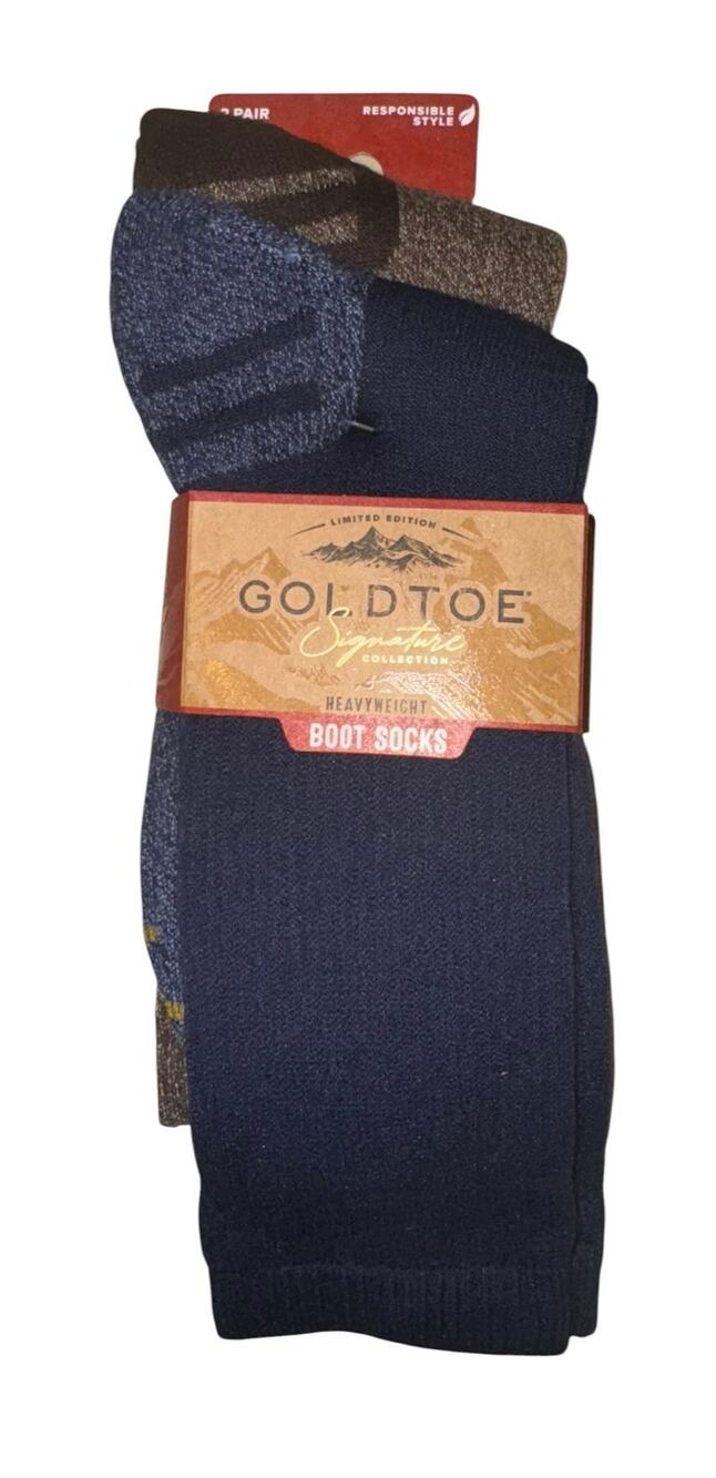 Gold Toe Heavy Weight Wool Blend Boot Socks Mens 6-12.5 2pk Blue Brown Warm Cozy